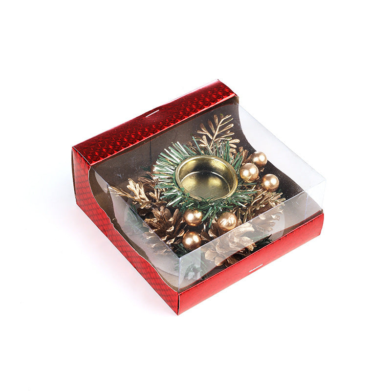 Bougies et Bougeoirs de Noël – Couronne Métal, Pommes de Pin et Feuilles Artificielles pour Table de noël