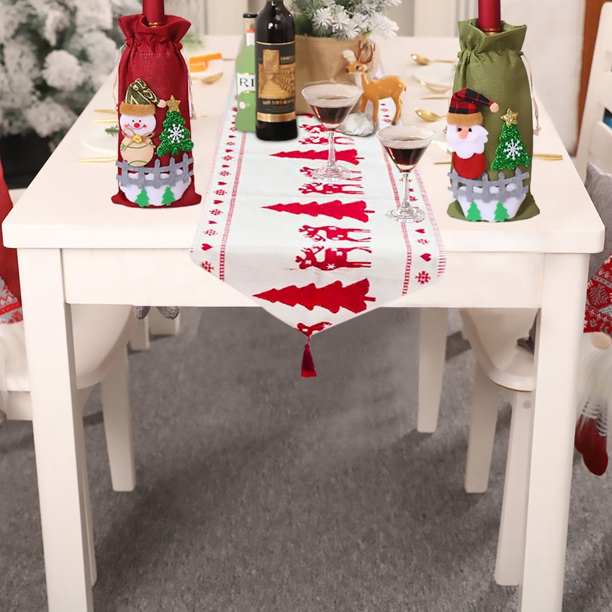 Chemin de Table de Noël en Coton – Broderie Festive pour Table et Décoration Hivernale