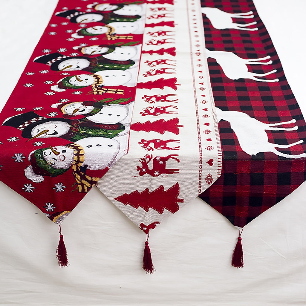 Chemin de Table de Noël en Coton – Broderie Festive pour Table et Décoration Hivernale