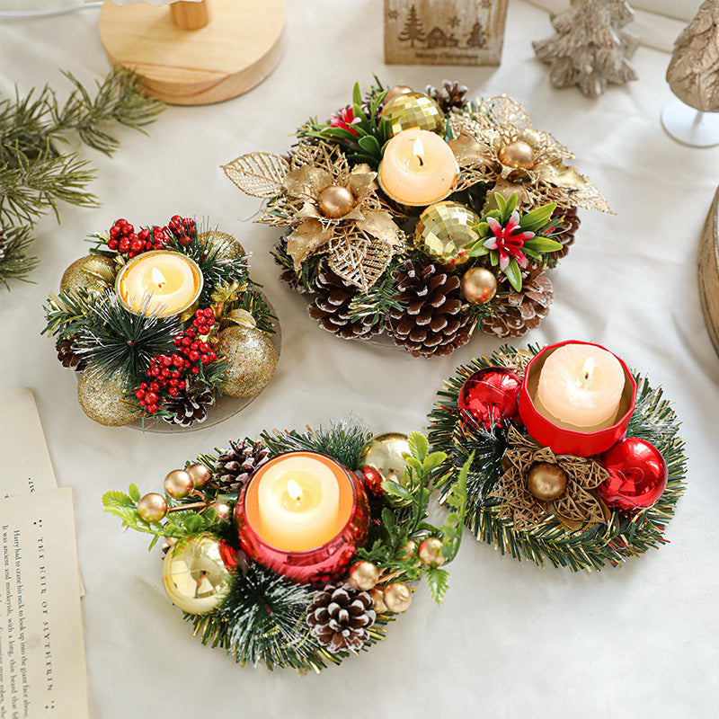 Bougies et Bougeoirs de Noël – Couronne Métal, Pommes de Pin et Feuilles Artificielles pour Table de noël