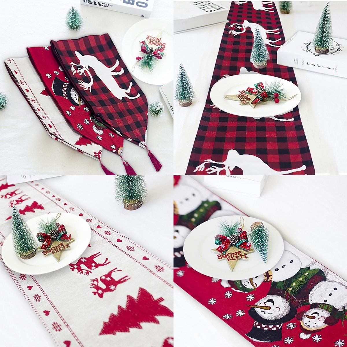 Chemin de Table de Noël en Coton – Broderie Festive pour Table et Décoration Hivernale