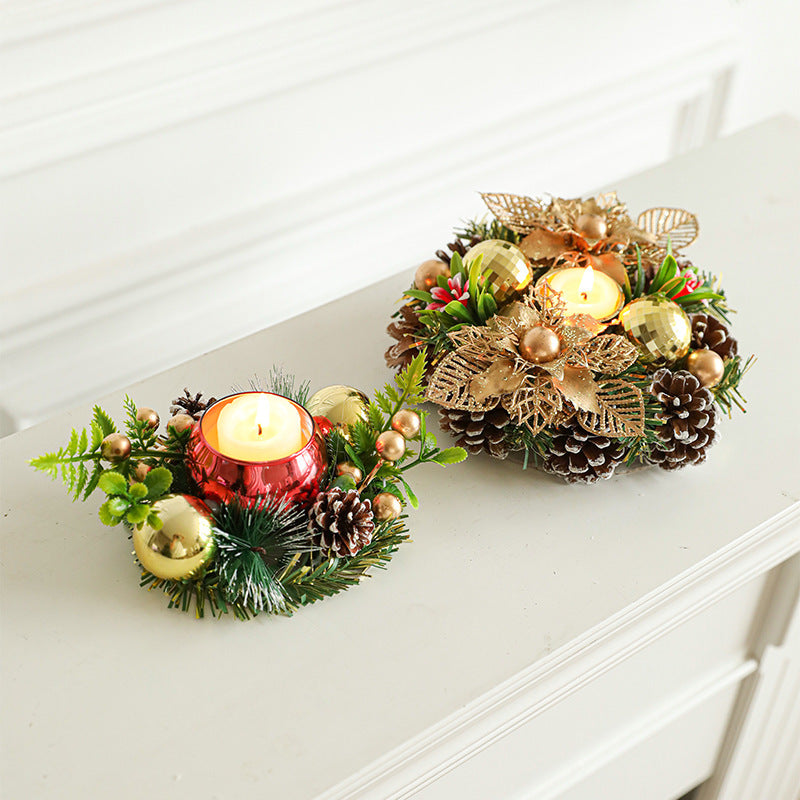 Bougies et Bougeoirs de Noël – Couronne Métal, Pommes de Pin et Feuilles Artificielles pour Table de noël