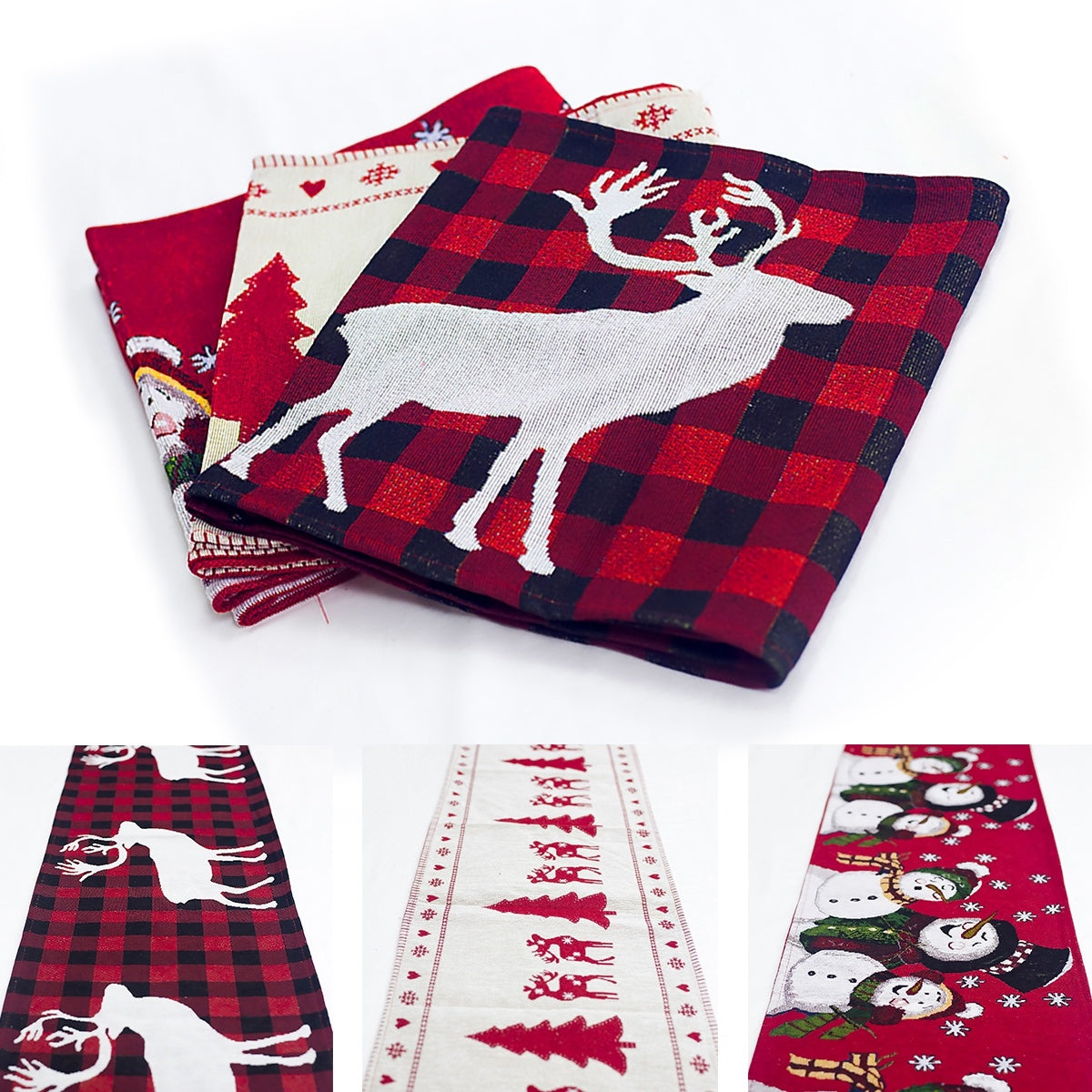 Chemin de Table de Noël en Coton – Broderie Festive pour Table et Décoration Hivernale